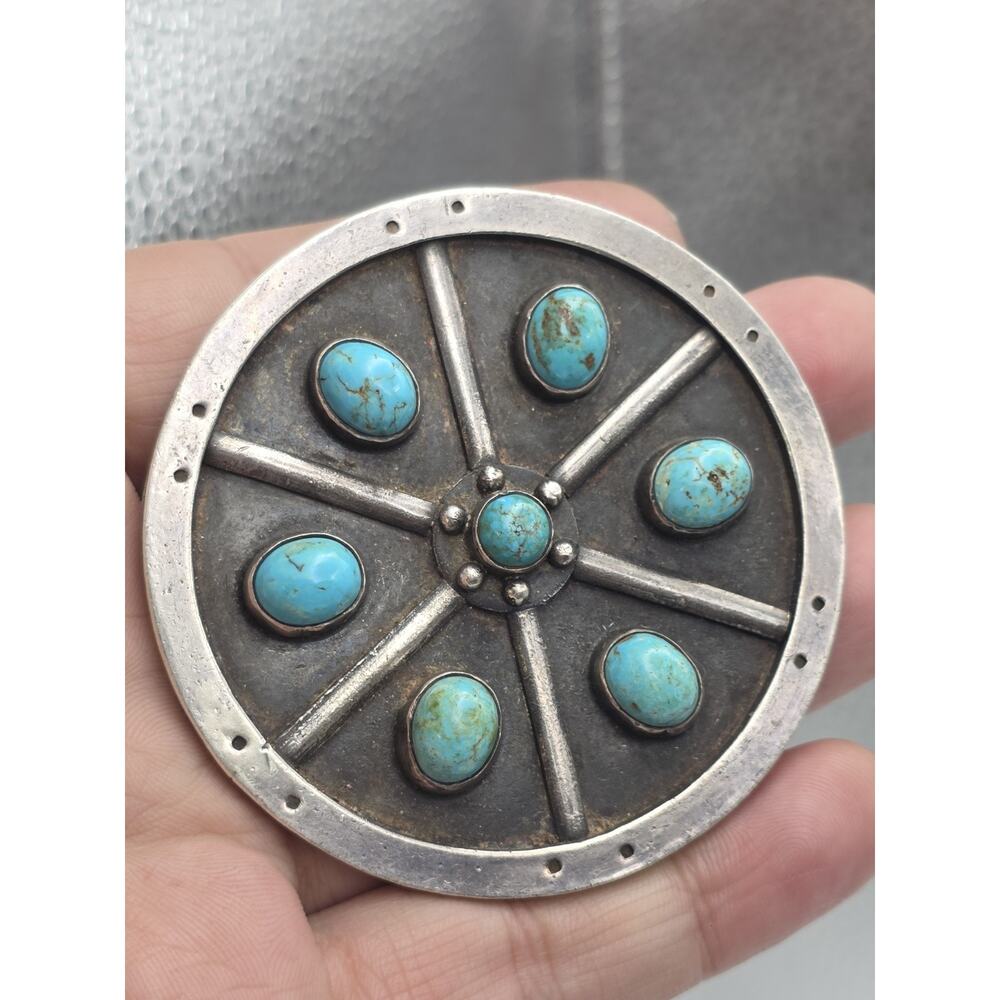 VINTAGE NATIVE AMERICAN STERLING SILVER 925 TURQUOISE LARGE PENDANT